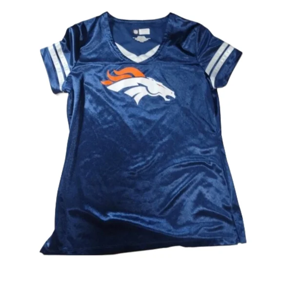 Broncos Jersey Navy Blue Vintage Early 2000’s Y2K NFL Football Stripped Fitted S - Picture 1 of 9